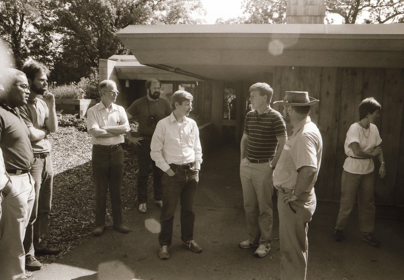 A group of friends gathered outside.