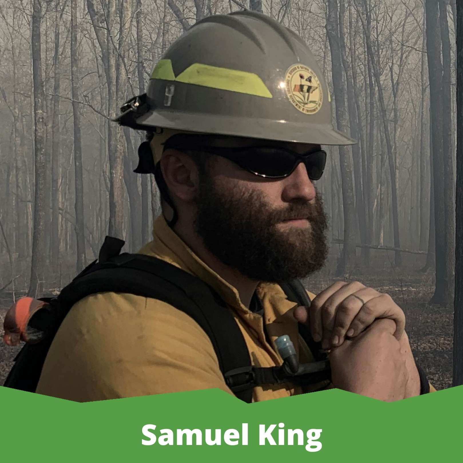 Samuel King wearing helmet and sunglasses.