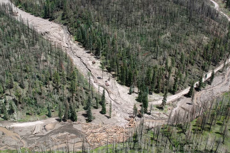 Aerial photo of damage to Santa Clara Canyon